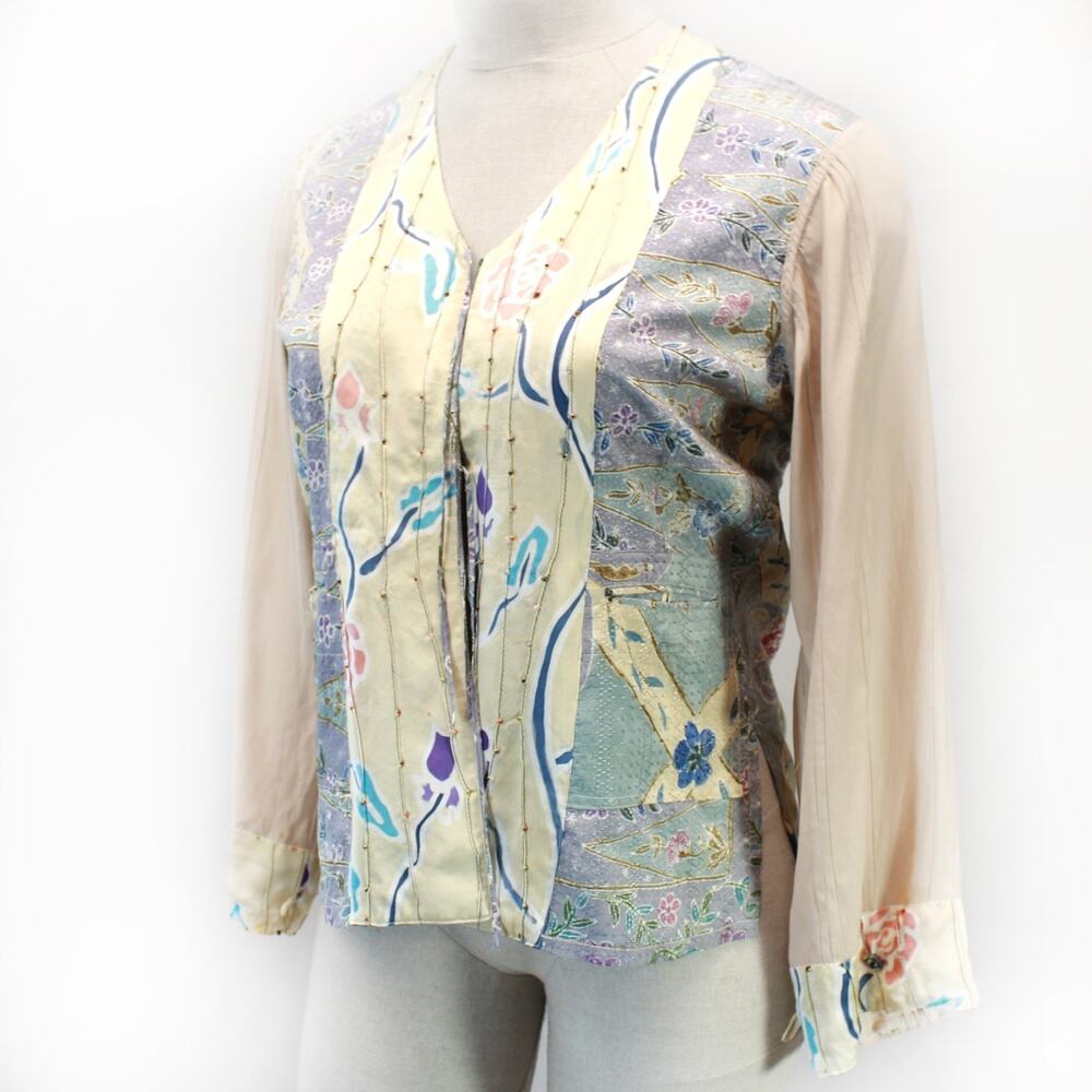 Unbranded silk Art to Wear revercible patchwork shirt blouse top Medium